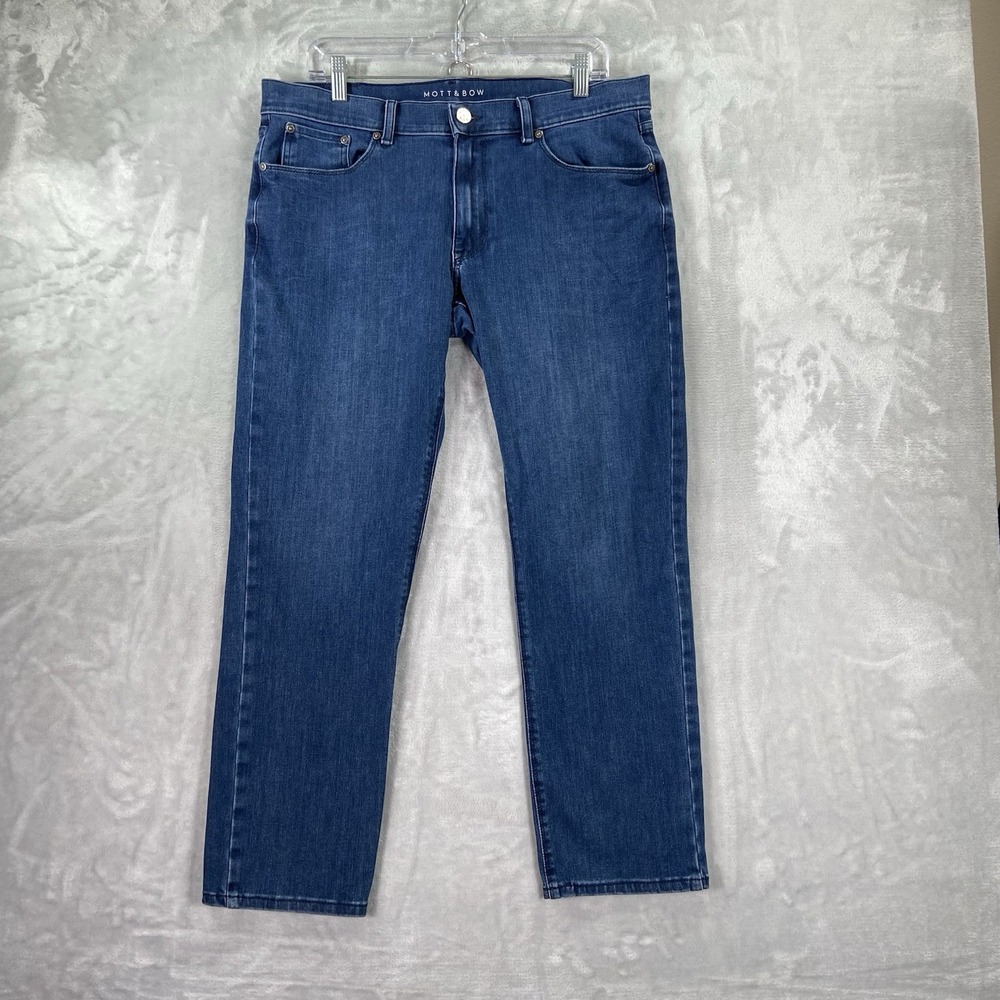 Mott & Bow Jeans Mens 34x28 Slim Fit Denim Stretch Blue Casual Modern Preppy